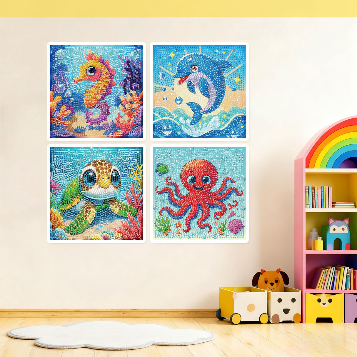 bleihum 4 Pack Diamond Art Painting Kits for Kids Animals, Small Diamond Art for Kids Ages 8-12, Cute Gem Art Kits for Kid Gift Home Wall Decor 6X6 inch bleihum