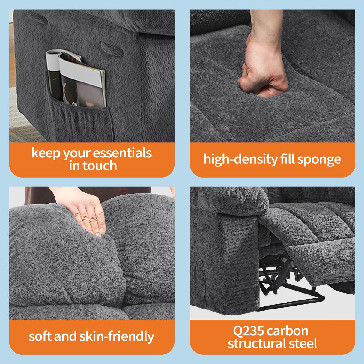 Oversized Swivel Rocker Recliner Chair for Adult, Ergonomic Nursery 360° Swivel Rock Recliner, Extra Wide Manual Recliners,Upholstery Overstuffed Soft Rocking Sofa Chair,Gray SLEKVERSA