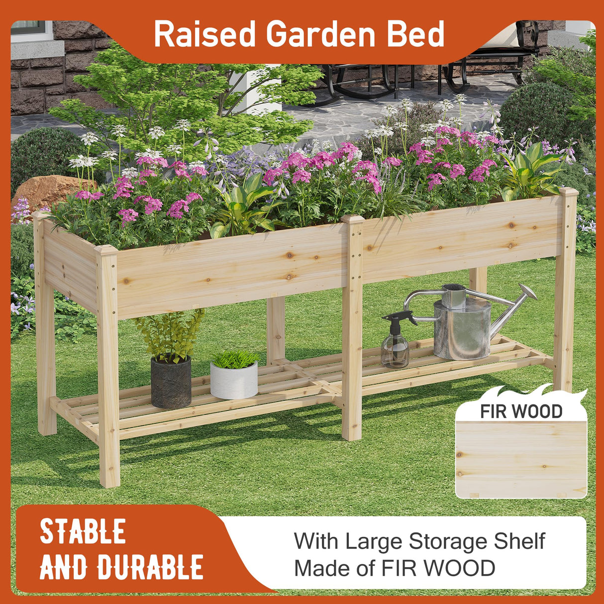 GHWIE Raised Garden Bed with Legs Elevated Wood Planter Box for Planting Vegetables Flowers Garden Patio Balcony garden beds outdoor with Liner GHWIE