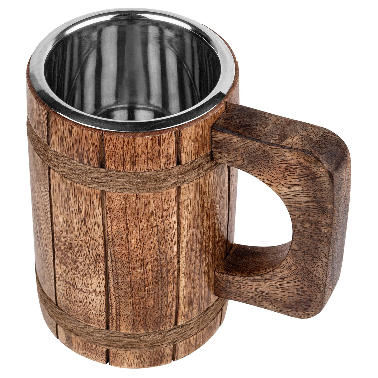 GoCraft Wooden Beer Mug with 18oz Stainless Steel Cup | Handmade Burnt Wood Drinking Stein Tankard Mugs for Men | Great Gift Idea Bar accessories GoCraft