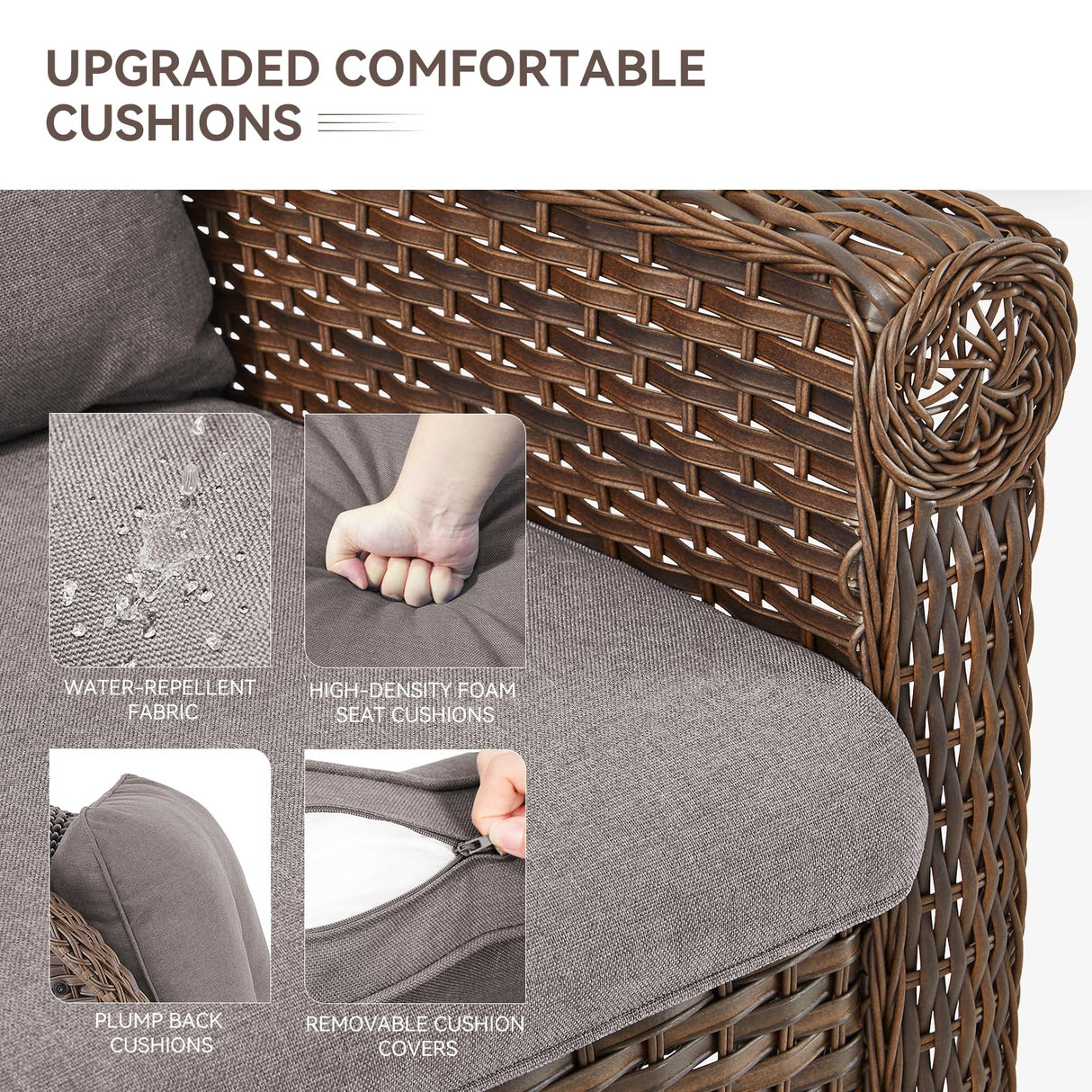 Bellefurn Patio Resin Wicker Furniture Set with Fire Pit Table, PE Rattan Swivel Patio Chairs with Propane Fire Pit Table, Brown Wicker 5PCS Patio Conversation Set Bellefurn