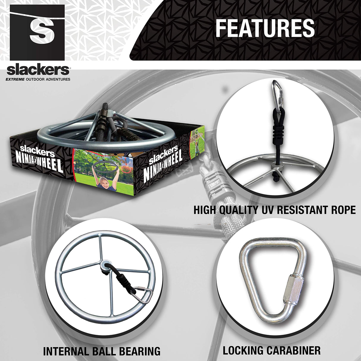 Slackers Ninja-Spinner Wheel - Outdoor Ninja Warrior Training Equipment for Kids - Easily Attaches to Your Ninjaline Obstacle Course - The Prefect Addition to Your Outdoor Play Equipment! Slackers