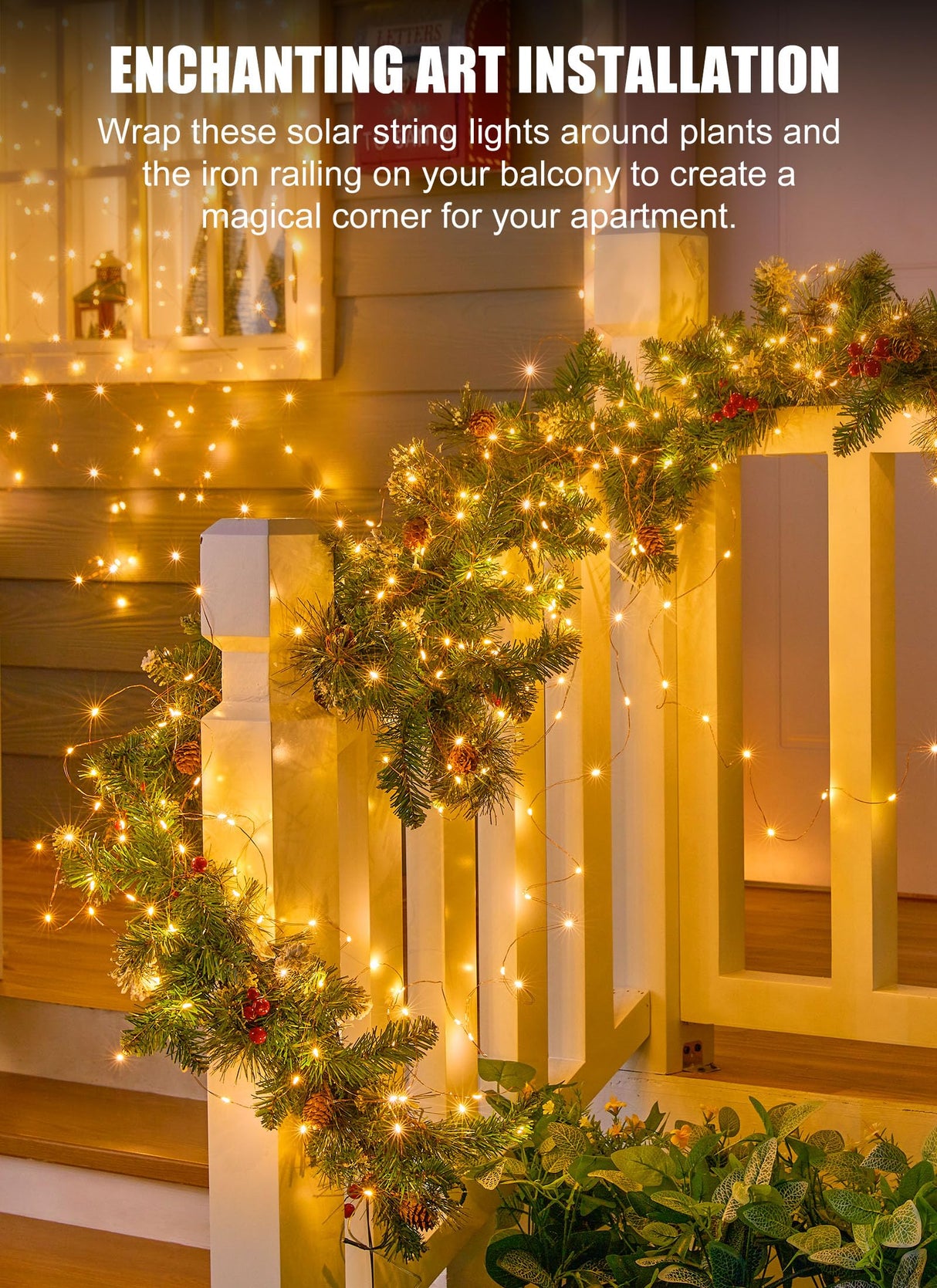 Minetom Solar String Lights for Outside, 33Ft 100 LED Outdoor Solar Fairy Lights, 8 Modes Balcony Lights for Tree Patio Christmas Party Wedding Decor (Warm White) Minetom