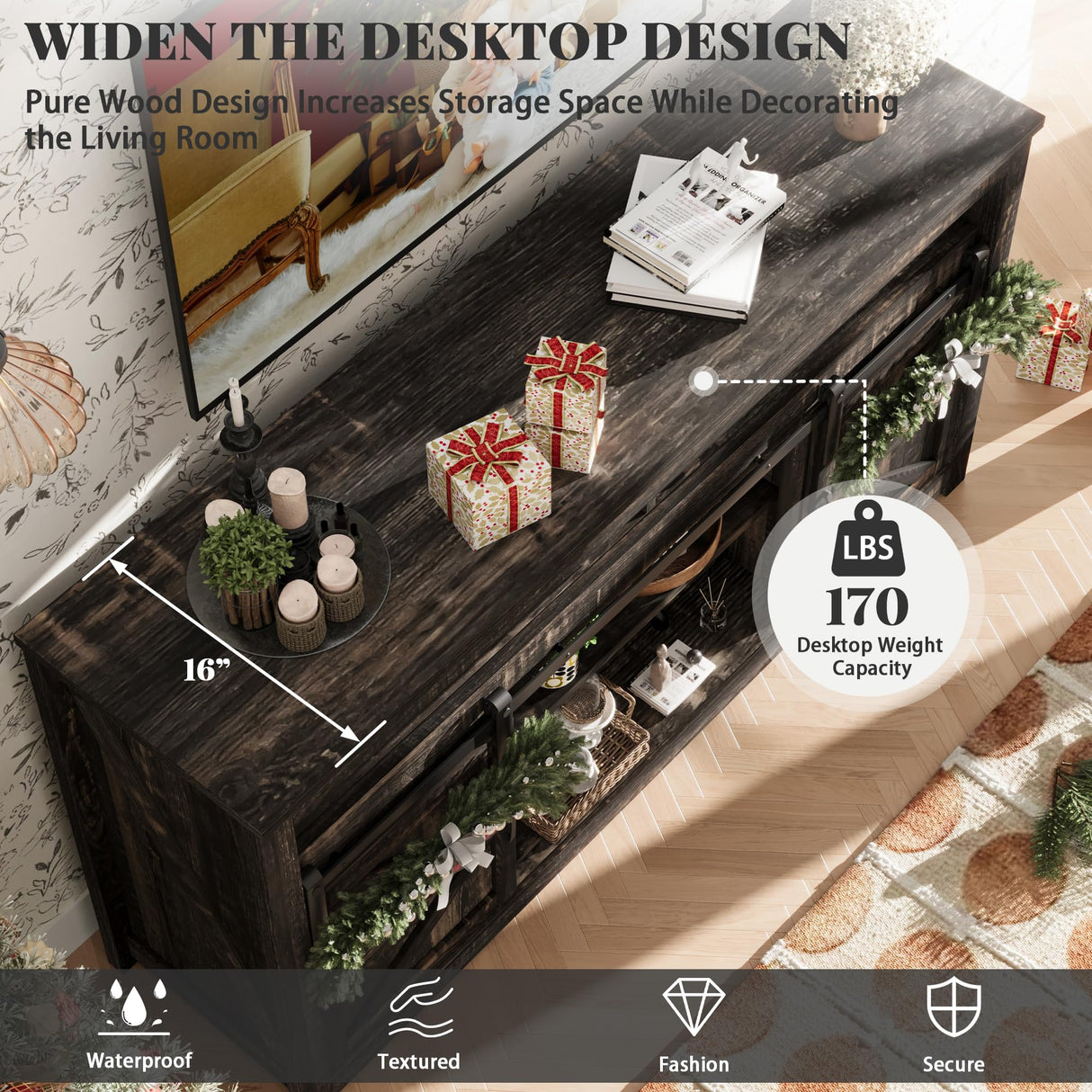 TIMWNER Fireplace TV Stand for TVs Up to 70", Entertainment Center with Fireplace Includes 12 Color Light Options, Black TV Stands for Living Room, Bedroom, 58 inch TV Stand TIMWNER