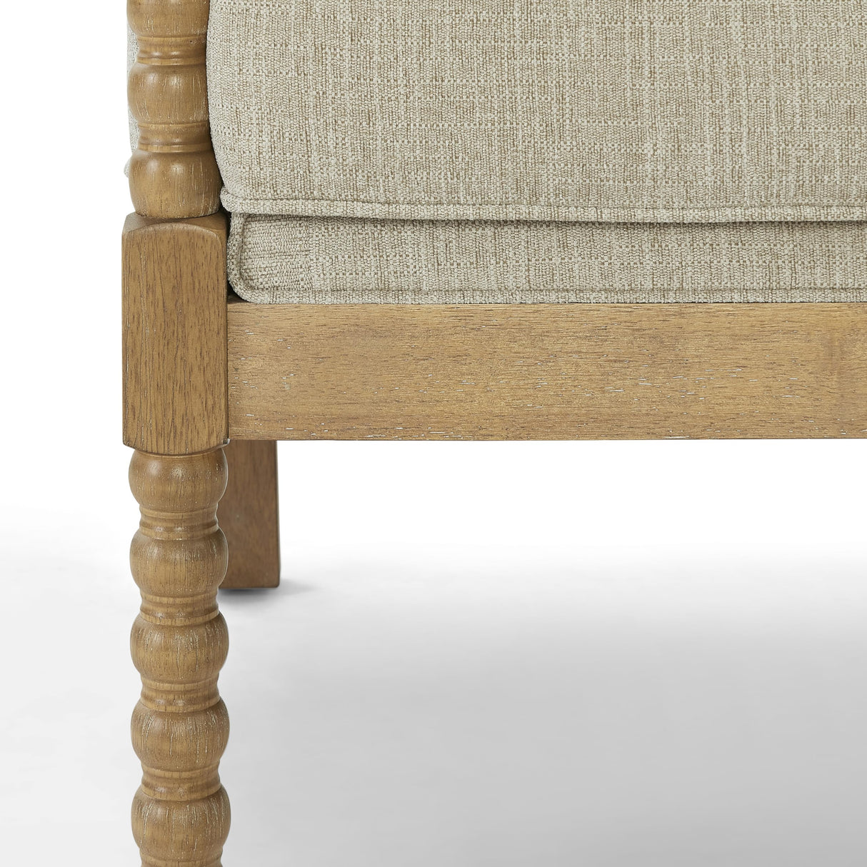 Morden Fort Linen Fabric Spindle Accent Chair with Wood Frame, French Style Accent Chairs with Padded Spring Seat and Armrest Pads, Brushed Base for Living Room Bedroom Farmhouse Office Balcony(Beige) Morden Fort