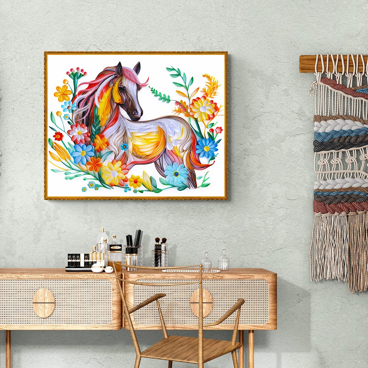 Uniquilling Quilling Kit, Paper Quilling Kits, 16 * 20-in Horse Paper Filigree Kits with Quilling Tools& Using Manual, DIY Quilling Artwork Modern Wall Art for Living Room Uniquilling