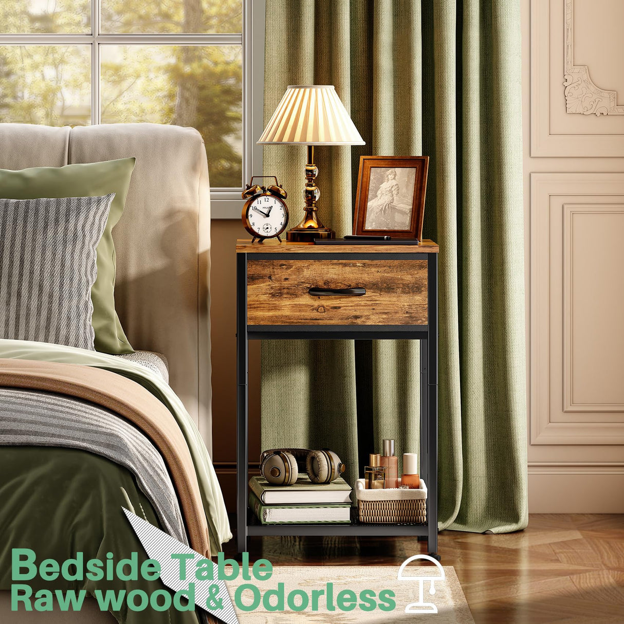 Kitstorack Night Stands Set of 2,End Tables with Drawer for Bedroom Side Table for Home, Small End Table Brown Wood Night Stand Bedroom Nightstands Bedside Table Set of 2 Bedroom Furniture Kitstorack