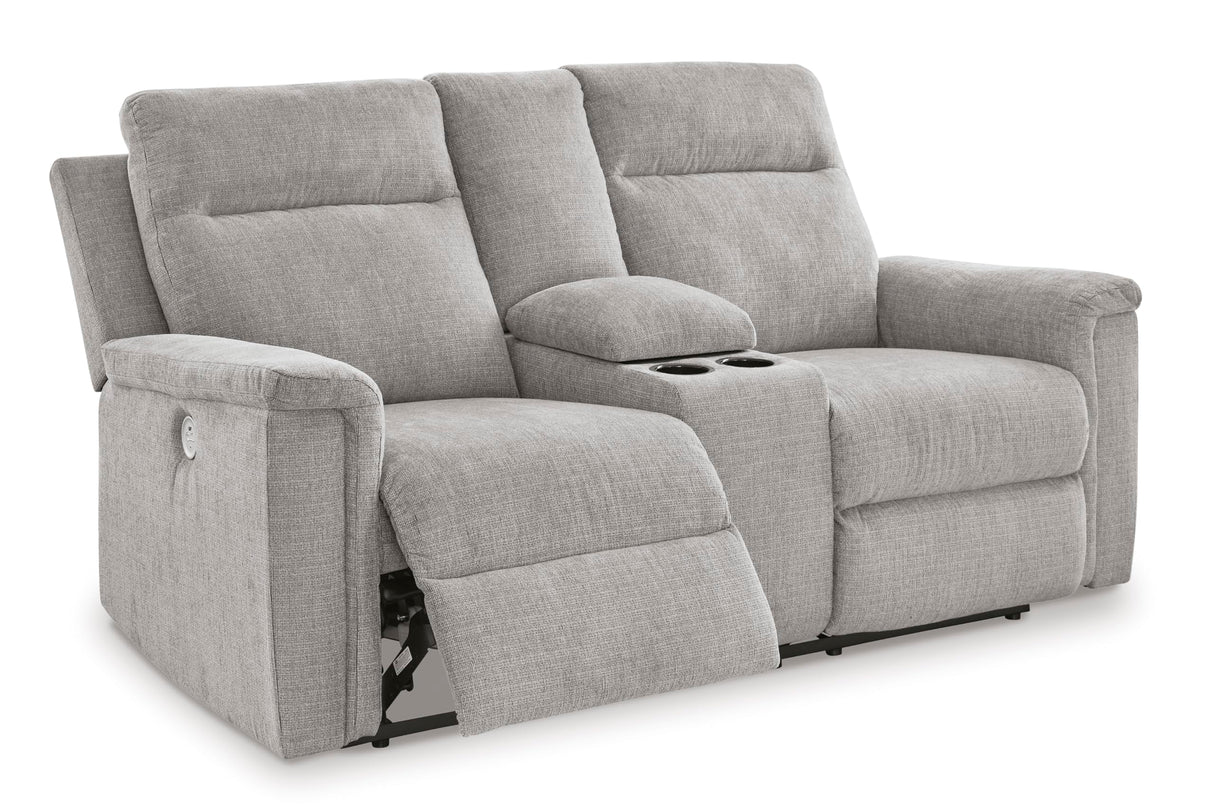 Signature Design by Ashley Barnsana Minimalist Power Reclining Loveseat with Console and USB Charging Ports, Light Gray Signature Design by Ashley