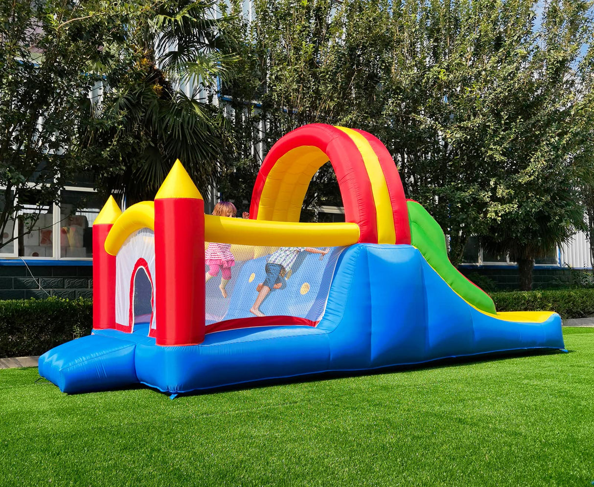 HuaKastro 16x7.2FT Inflatable Bounce House with 2 Racing Slides & Large Climbing Wall, 3 in 1 Kids Inflatable Trampoline Rainbow Jumping Castle Kids Backyard Playgrounds - with Air Blower HuaKastro