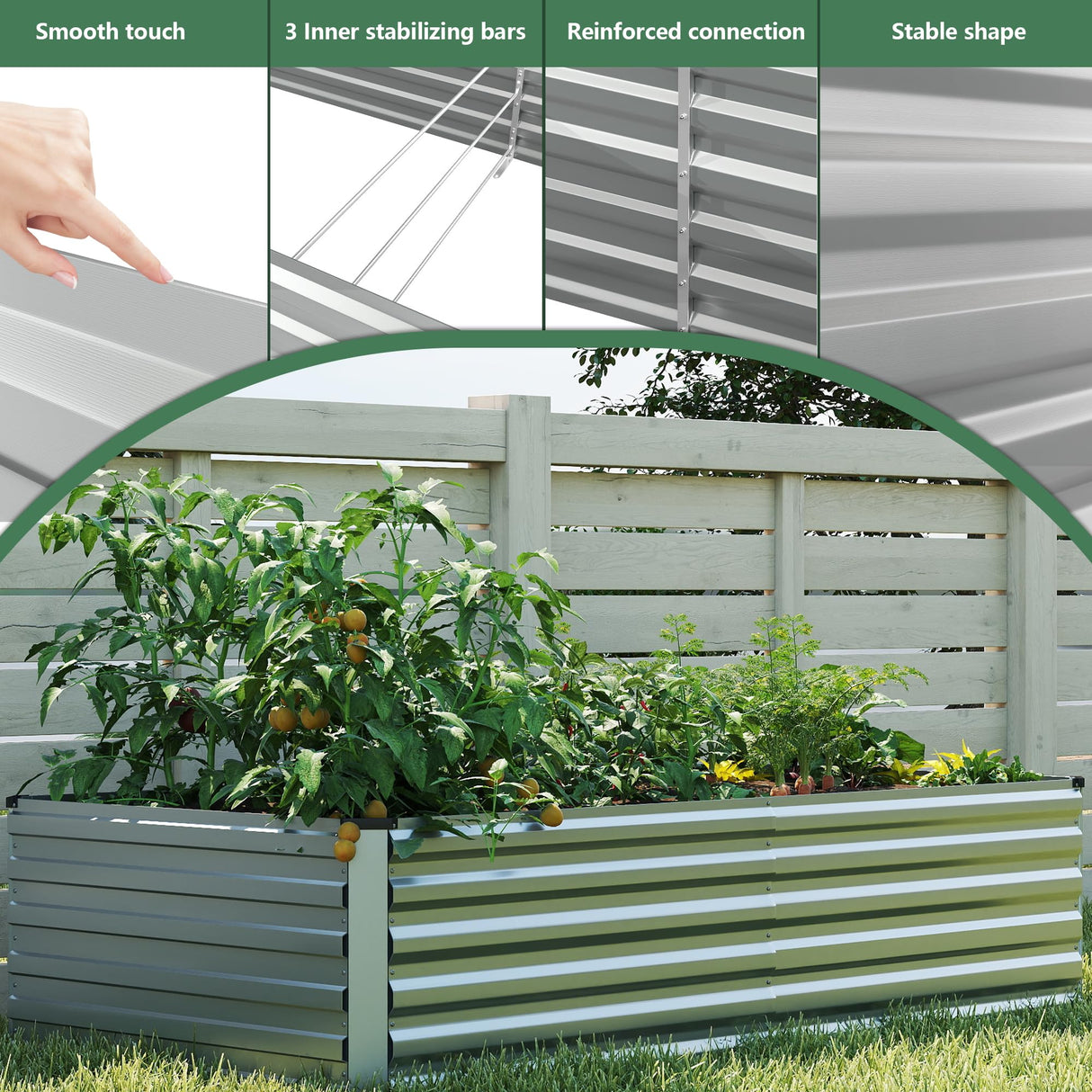 FOOWIN 2pcs 8x4x2ft Galvanized Raised Garden Bed, Planter Raised Garden Boxes Outdoor, Large Metal Raised Beds for Gardening, Garden Bed for Vegetables, Flowers, Herb,478 Gallon Capacity, Silver FOOWIN