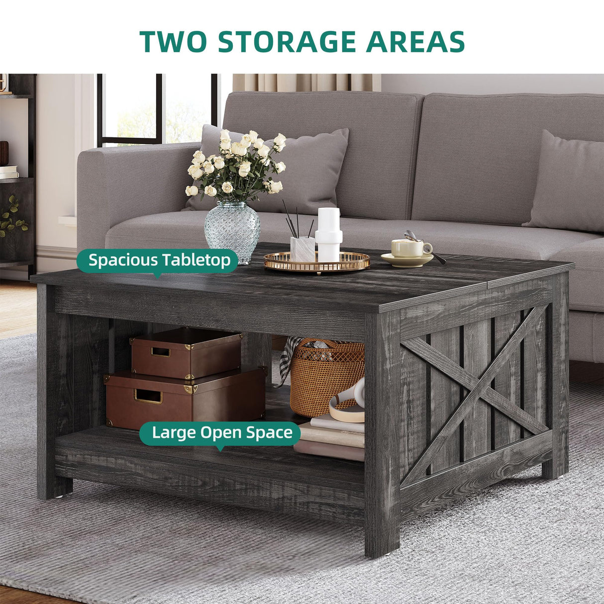 YITAHOME Coffee Tables Farmhouse Coffee Table with Storage Rustic Wood Cocktail Table,Square Coffee Table for Living Meeting Room with Half Open Storage Compartment,Dark Rustic Oak YITAHOME