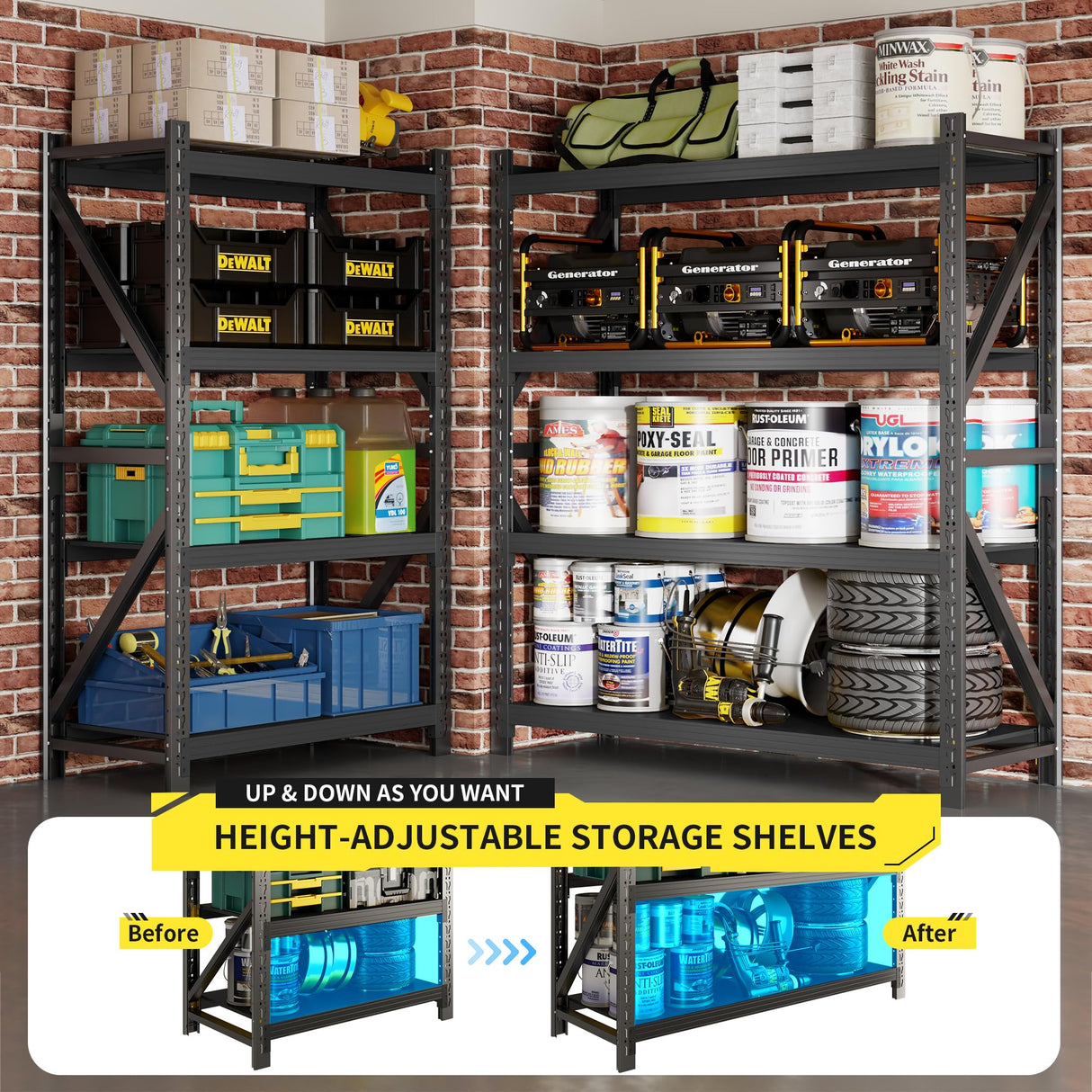 InaryLof Metal Garage Shelving,4000 LBS Garage Shelving Unit and Storage,Adjustable 4-Tier Heavy Duty Shelving,Garage Storage Shelves for Shop,Basement,Garage (Black, 23.6" D*59.1" W*78.7" H) InaryLof
