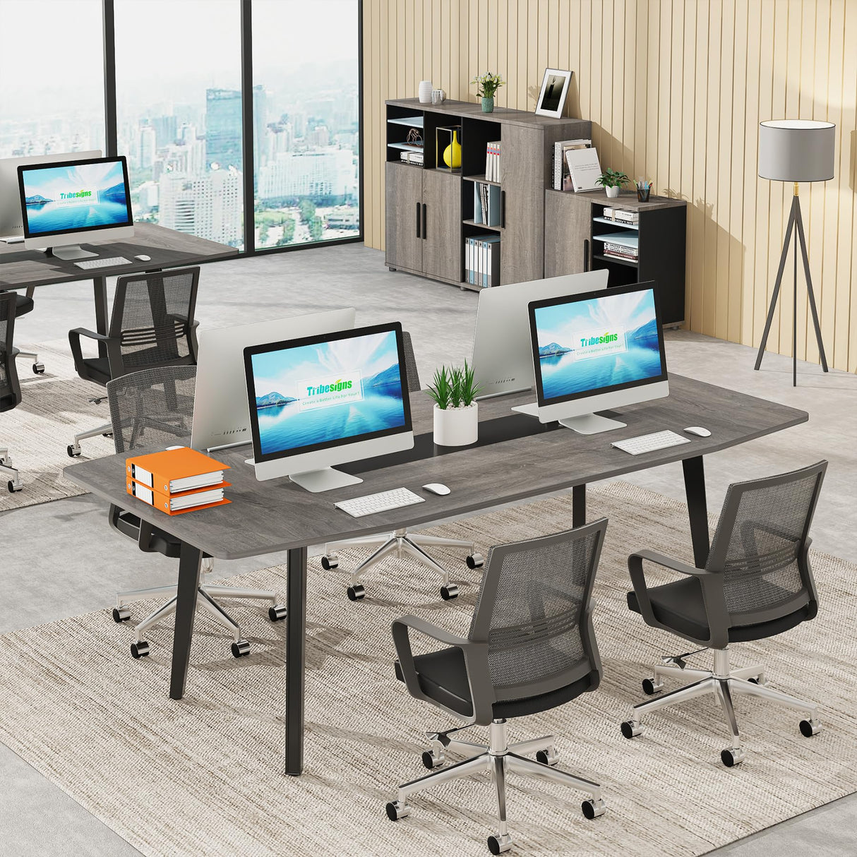 Tribesigns 6FT Conference Table, 70.86L x 35.43W x 29.52H Inches Boat Shaped Meeting Table, Industrial Grey Seminar Table for Office Meeting Conference Room (6ft, Grey) Tribesigns