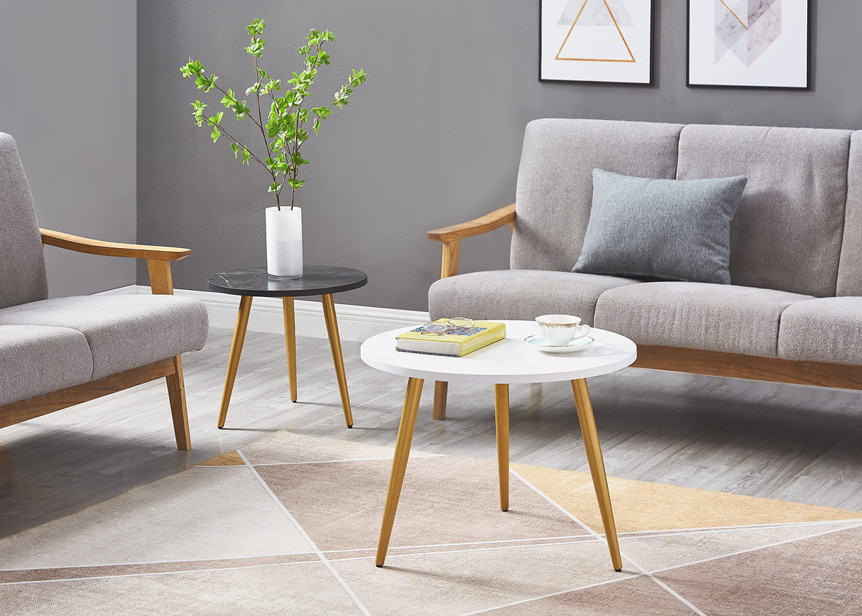 Ball & Cast Nesting End Coffee Table Set of 2, 23.6"&17.75" Dia-Tapered Leg, White/Black Ball & Cast