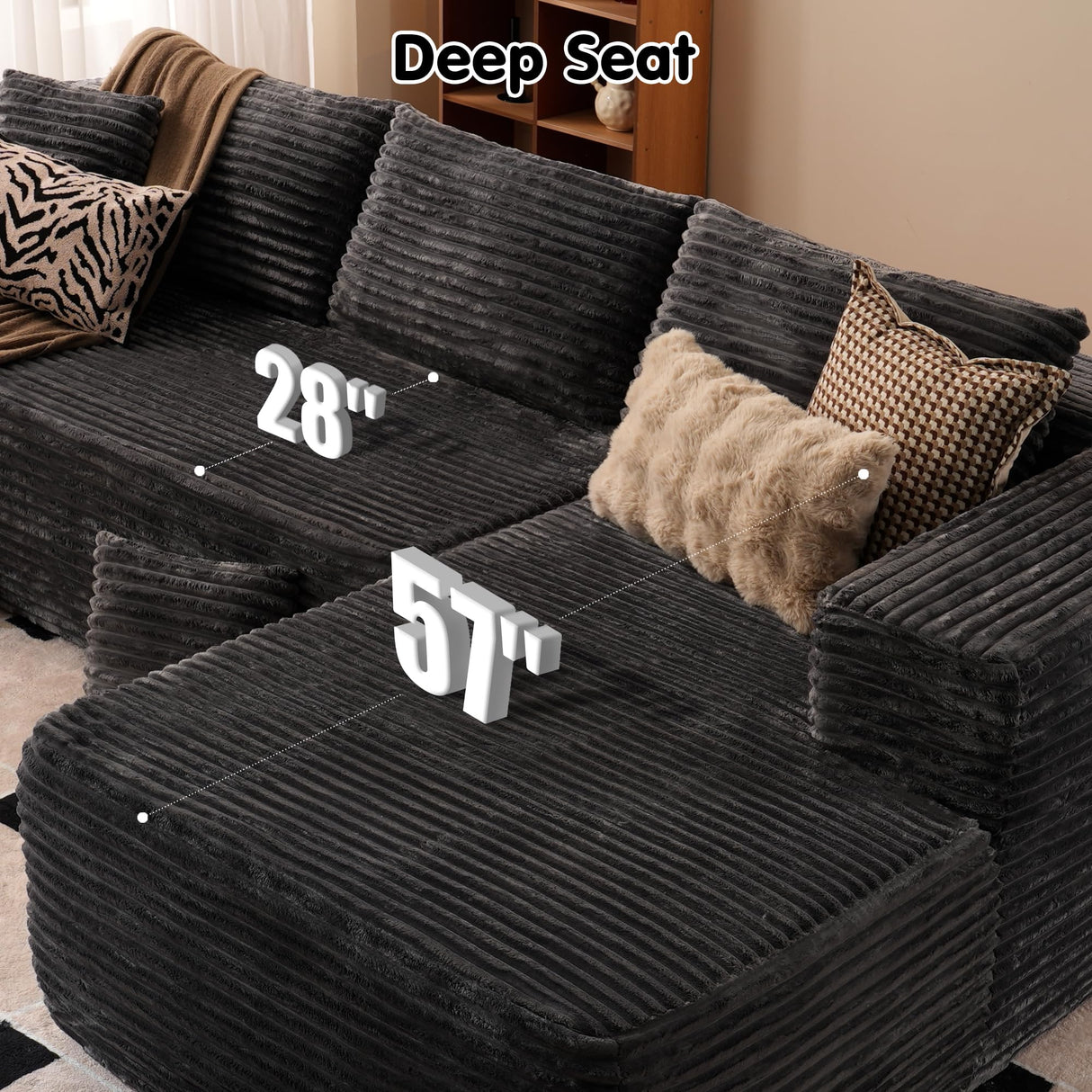 ovios 104" Cloud Sectional Couch with L-Shape Chaise,Modern Modular Sofa with Deep Seat, Upholstered Couches for Living Room Bedroom,No Assembly Required, Grey (Plush Corduroy Fabric) ovios