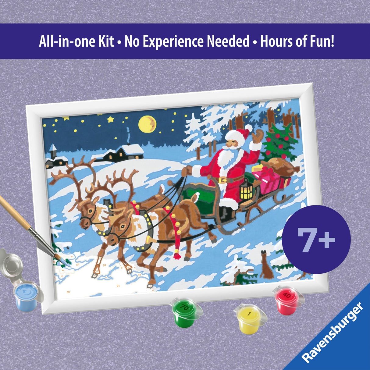 Ravensburger - CreArt - Night Before Christmas - Paint by Number Kit - Exciting Scene with Santa in his Sleigh and Reindeer - Premium Paints for That Magical Quality - Ages 7+ Ravensburger