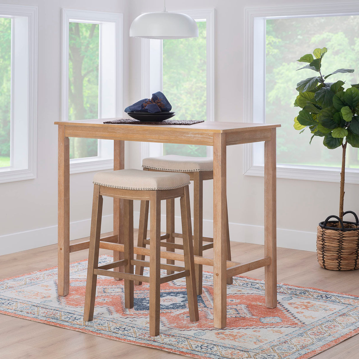 Linon Distresed 36 inch Height Pub Claridge Table, Distressed Brown Counter Linon