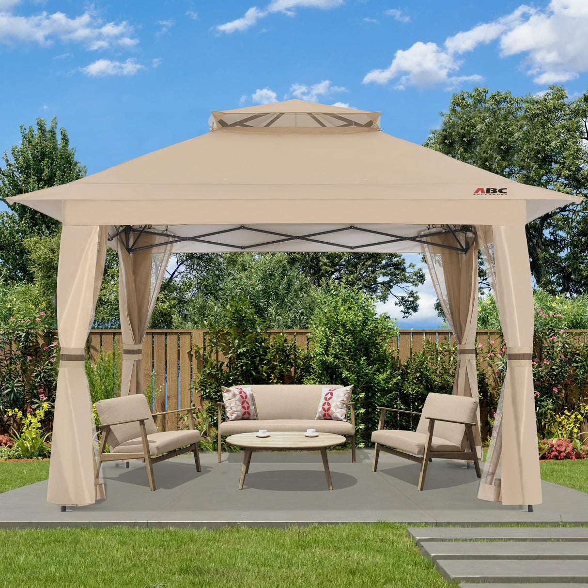 ABCCANOPY 13x13 Pop Up Gazebo, Outdoor Canopy Tent, Instant Screened Shelter with Mosquito Netting for Patio, Garden, Backyard, Party, Camping (Khaki) ABCCANOPY
