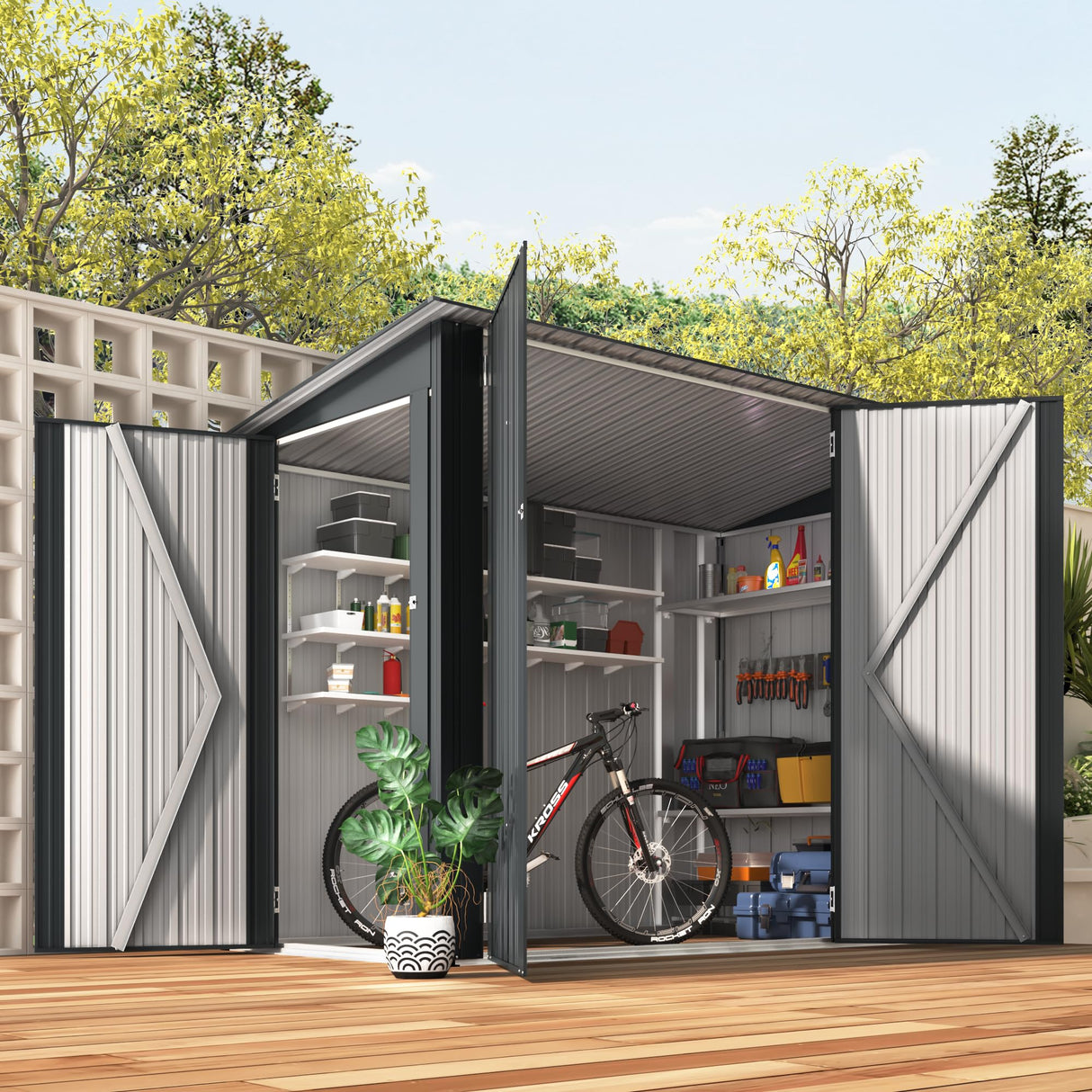 AECOJOY 7x4 Outdoor Lean to Shed, 4x7 Bike Storage Sheds & Outdoor Storage Clearance, Small Metal Horizontal Shed, Storage Cabinet for Garden, Yard for Outside AECOJOY