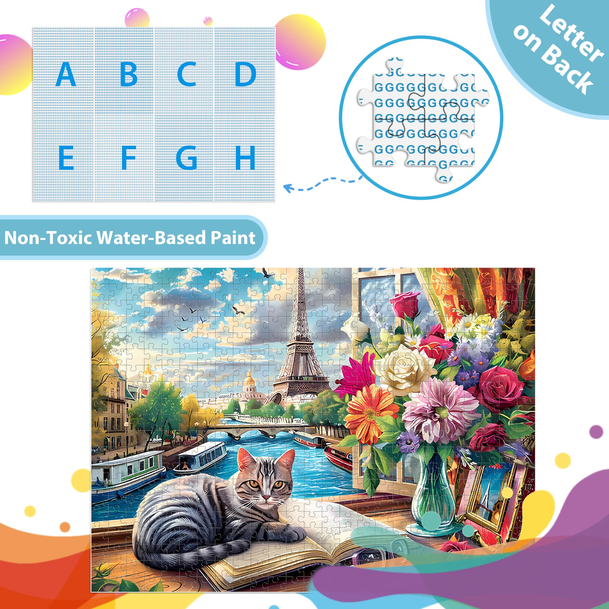 500 Pieces Puzzle for Adults Puzzle Cat Paris Puzzle for Elderly Children, Recycled Paper Jigsaw Puzzle 500 Pieces Challenging Puzzle Family Game Gift for Friends, Finished Size is 21x15 in Jeacirio