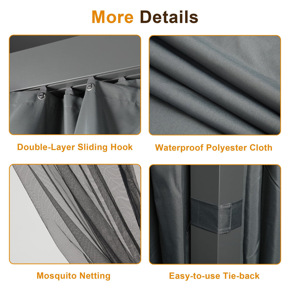 Louvered Pergola 12'x 16' with Curtains & Netting, Metal Outdoor Pergola with Adjustable Louvers Roof and Gutter System, Metal Hardtop Gazebo for Patio, Deck, Garden, Yard, Dark Gray FansaFurn