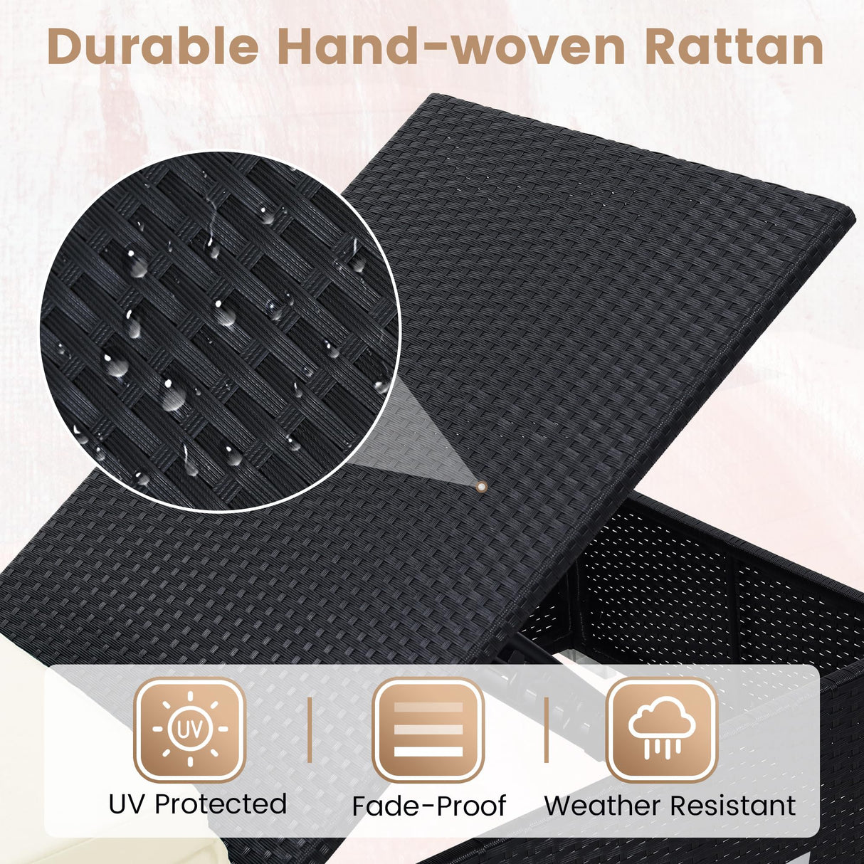 Murago 3 Piece Set, Includes 2 Wicker Chaise Lounge Chairs for Outdoors with Matching Side Table, Idea Oversized Reclining Patio Lounger with Washable Cushions, White Murago