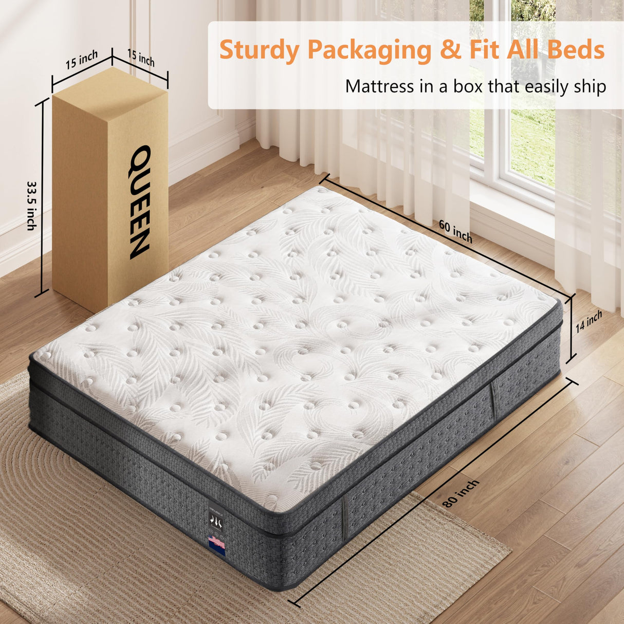 Queen Mattress 14 inch, Medium Firm Hybrid Mattresses with Cooling Gel Memory Foam, Queen Mattress in a Box, Independent Spring for Motion Isolation, Pressure Relief & Upgraded Support, CertiPUR-US Pamag pieeoo