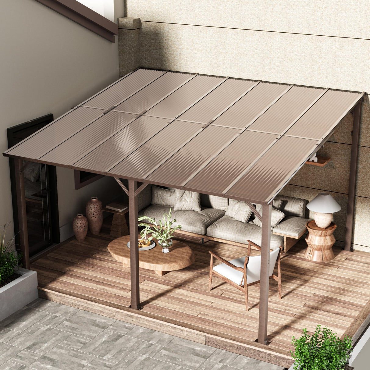 Airwire 10x14 FT Gazebo, Outdoor Gazebos on Clearance with Aluminum Frame, Wall Mounted Gazebo & Pergola, Lean to Gazebo Awnings for Patio, Decks, Porch and Backyard AirWire