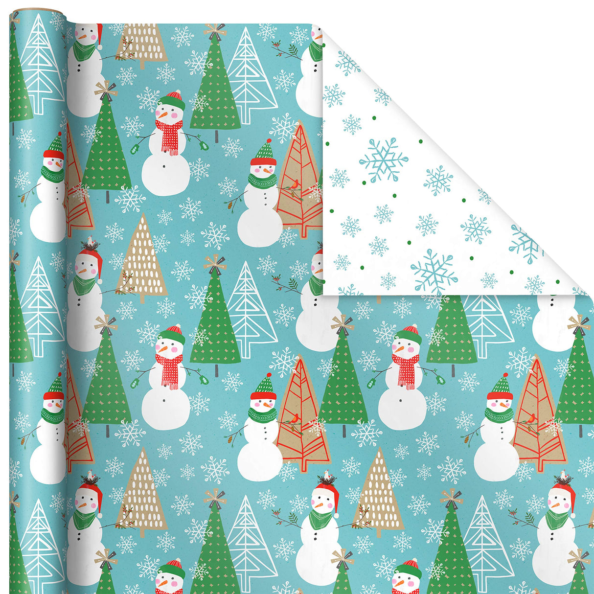 Hallmark Reversible Christmas Wrapping Paper (3 Rolls: 120 sq. ft. ttl) Rustic Santa, Papercraft Snowmen, Candy Canes, Stripes, Snowflakes, "Merry Christmas to You" Hallmark