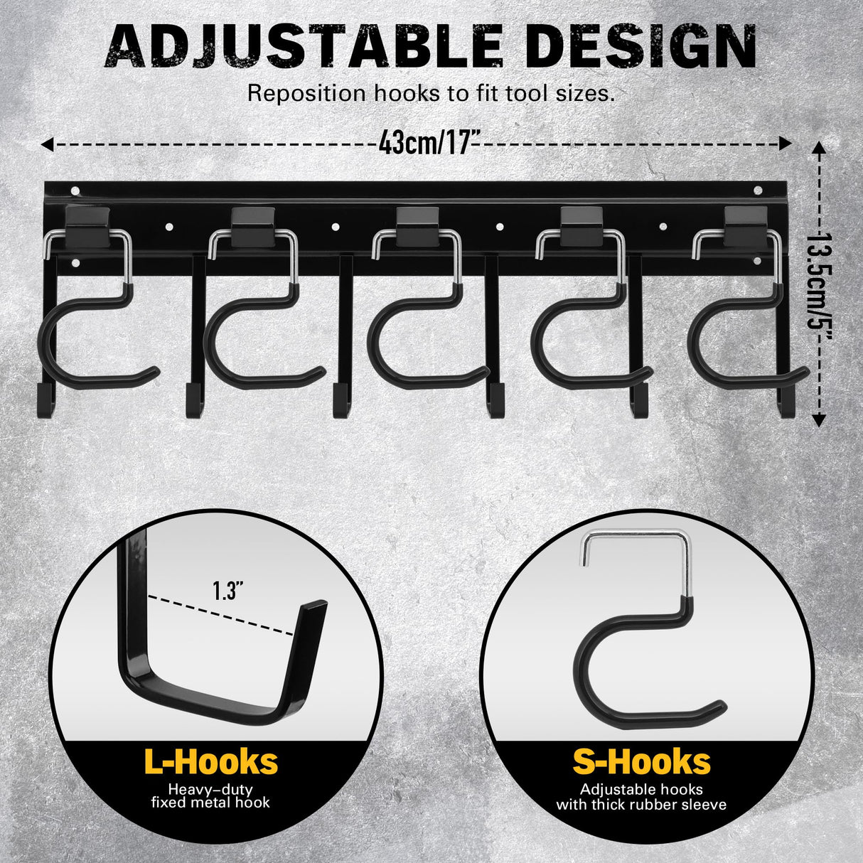 ELEAD 68'' All Metal Adjustable Garden Tool Organizer: Garage Tool Organizer Wall Mount with Black Garage Hooks, Garage Organizers and Storage, Tool Organizer for Broom Rake Holder Shovel ELEAD