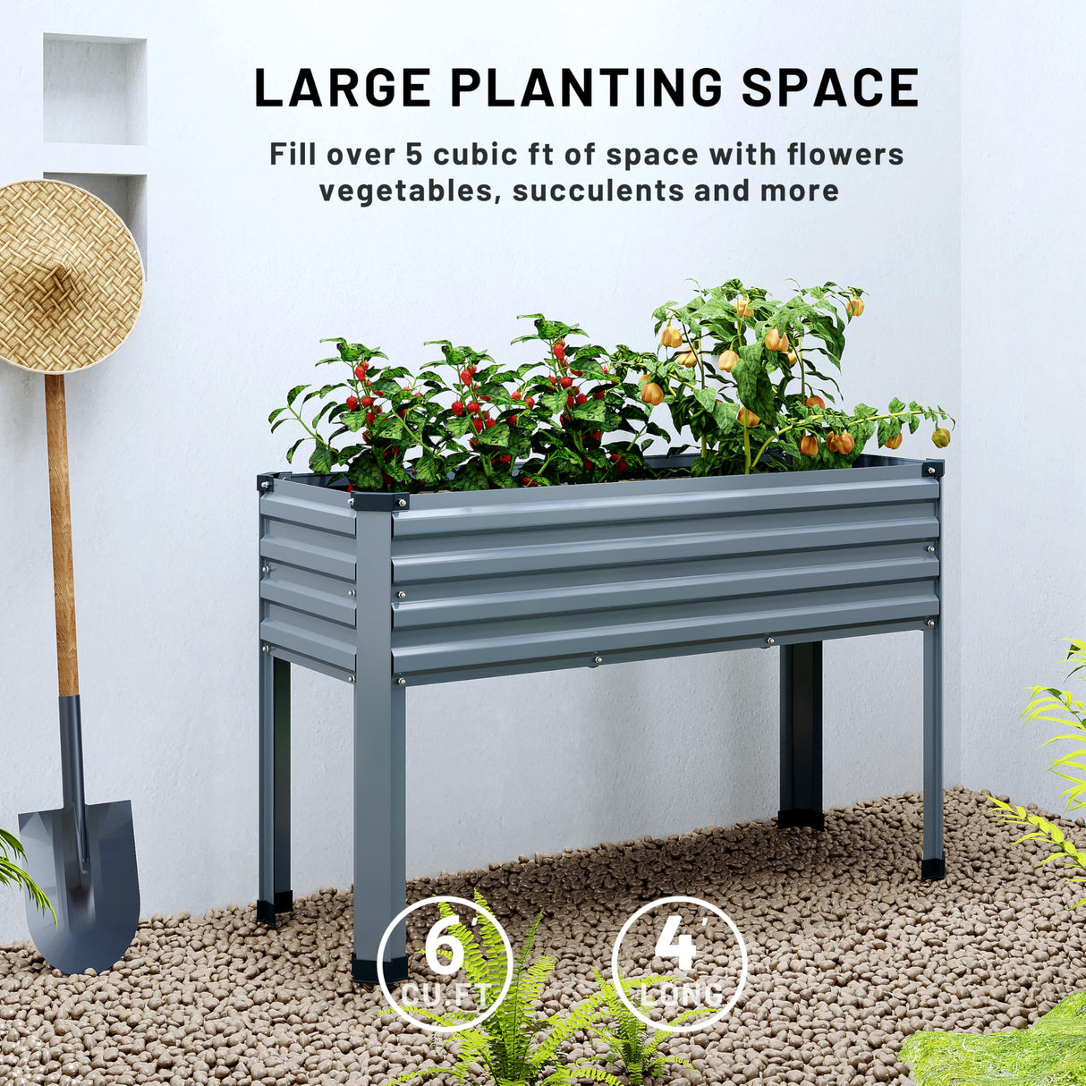 MGNO Galvanized Raised Garden Bed Outdoor with Legs,48×18×32in Metal Elevated Raised Planter Box for Backyard, Patio, Balcony, 300lb Capacity,Grey… MGNO