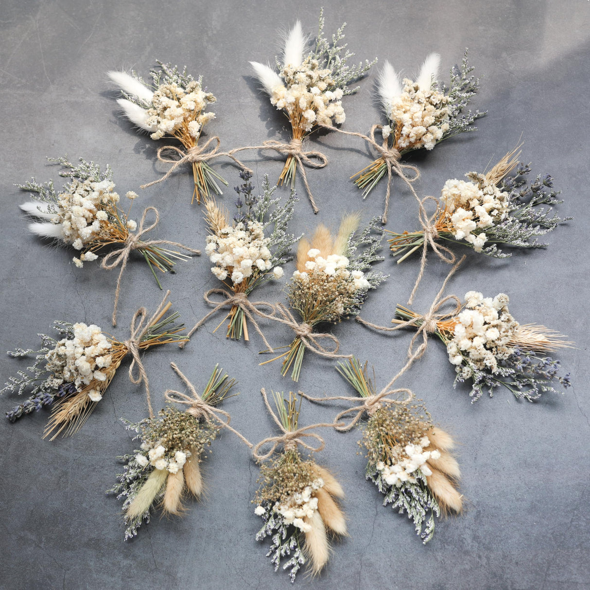 Mini Dried Flower Bouquet Set of 12, Small Bouquets, Bohemian Wedding Table Centerpieces Arrangements, Bridesmaid Flower Girl Proposal Gift Box, Groomsmen Boutonnieres.(primary colour) xin's convey