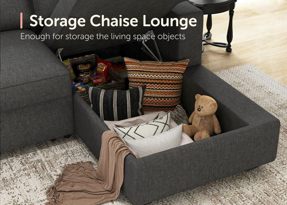 HONBAY Sectional Sleeper Sofa with Pull Out Bed U-Shape Sectional Couch Sleeper Bed with Storage Chaise 6 Seater Sleeper Sectional Sofa Bed, Light Grey HONBAY