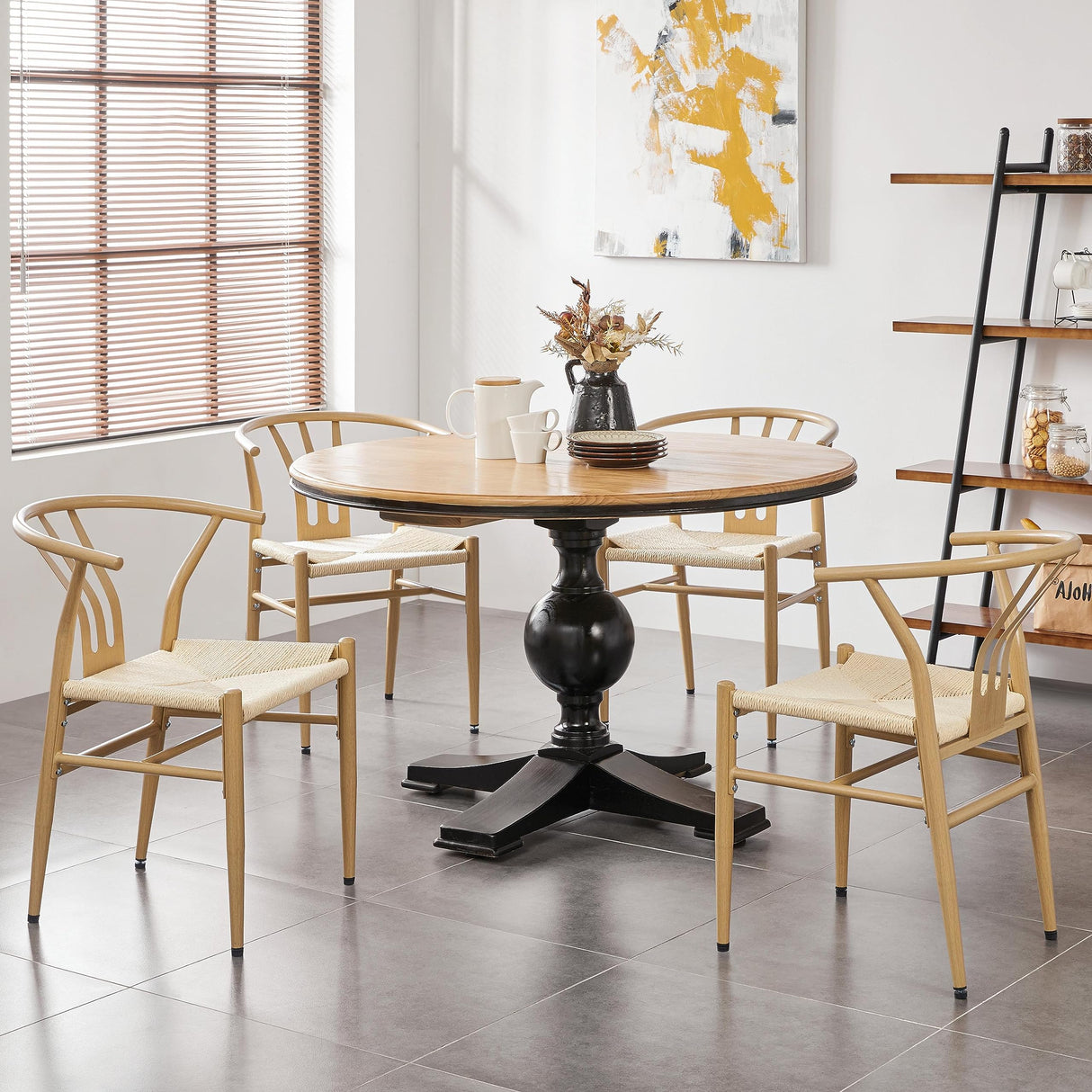 Yaheetech Weave Dining Chair Weave Dining Chair Rattan Chair Metal Dining Chair Armchairs Hemp Seat Chair Accent Chair for Kitchen, Dining, Living Room Set of 2, Wood Color Yaheetech