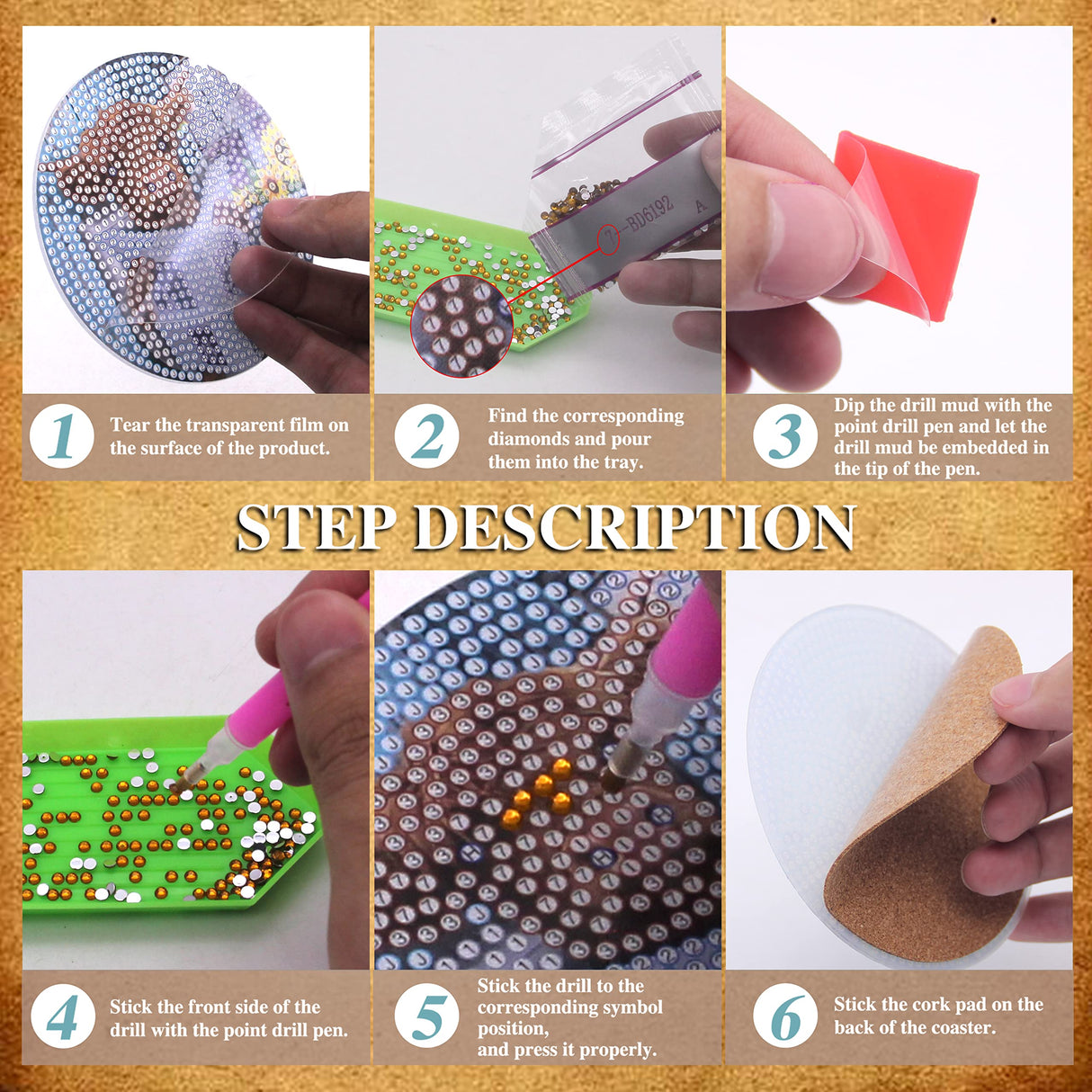 6PCS Diamond Painting Coaster with Holder, Farmhouse Cow Diamond Painting Art Coasters Kit, Highland Cattle DIY Drink Coaster with Cork Base Diamond Art Painting Coasters Kit for Adults Kids Beginners APCGSM