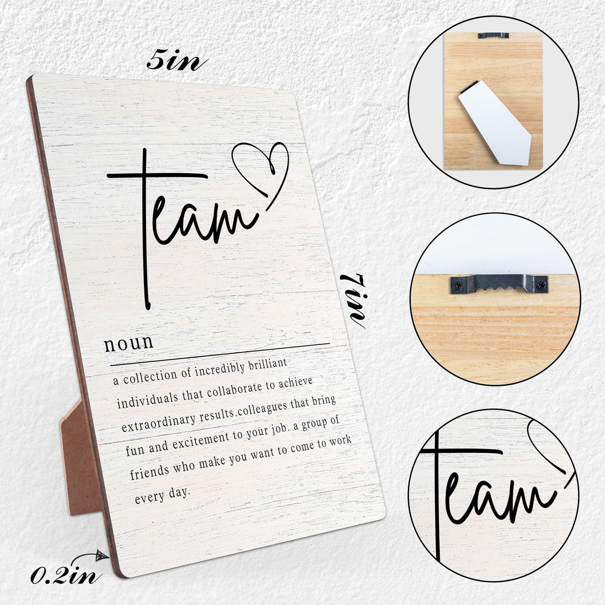 Team Definition Farmhouse Wood Sign with Stand for Women's and Men's Desk - Inspirational and Positive Office Decor with Rustic Charm and Encouragement for Home or Office Shelf NODROY