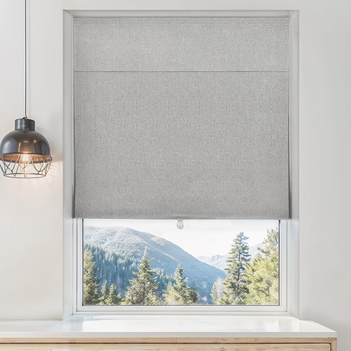 LazBlinds Blackout Roller Shades, No Drill Cordless Blinds for Windows, Roll Up French Door Blinds, Thermal Insulated UV Protection Blinds and Shades for Home and Office (48''W x 72''H, Grey Linen) LazBlinds