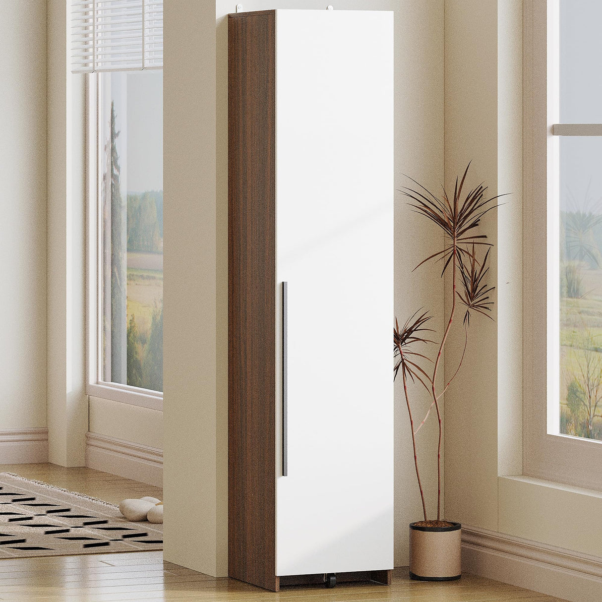 IRONCK 70" Pantry Storage Cabinet, Single Cabinet Pantry, Freestanding Tall Narrow Cupboard with 11 Adjustable Shelves for Dining Room, Living Room, Walnut and White IRONCK