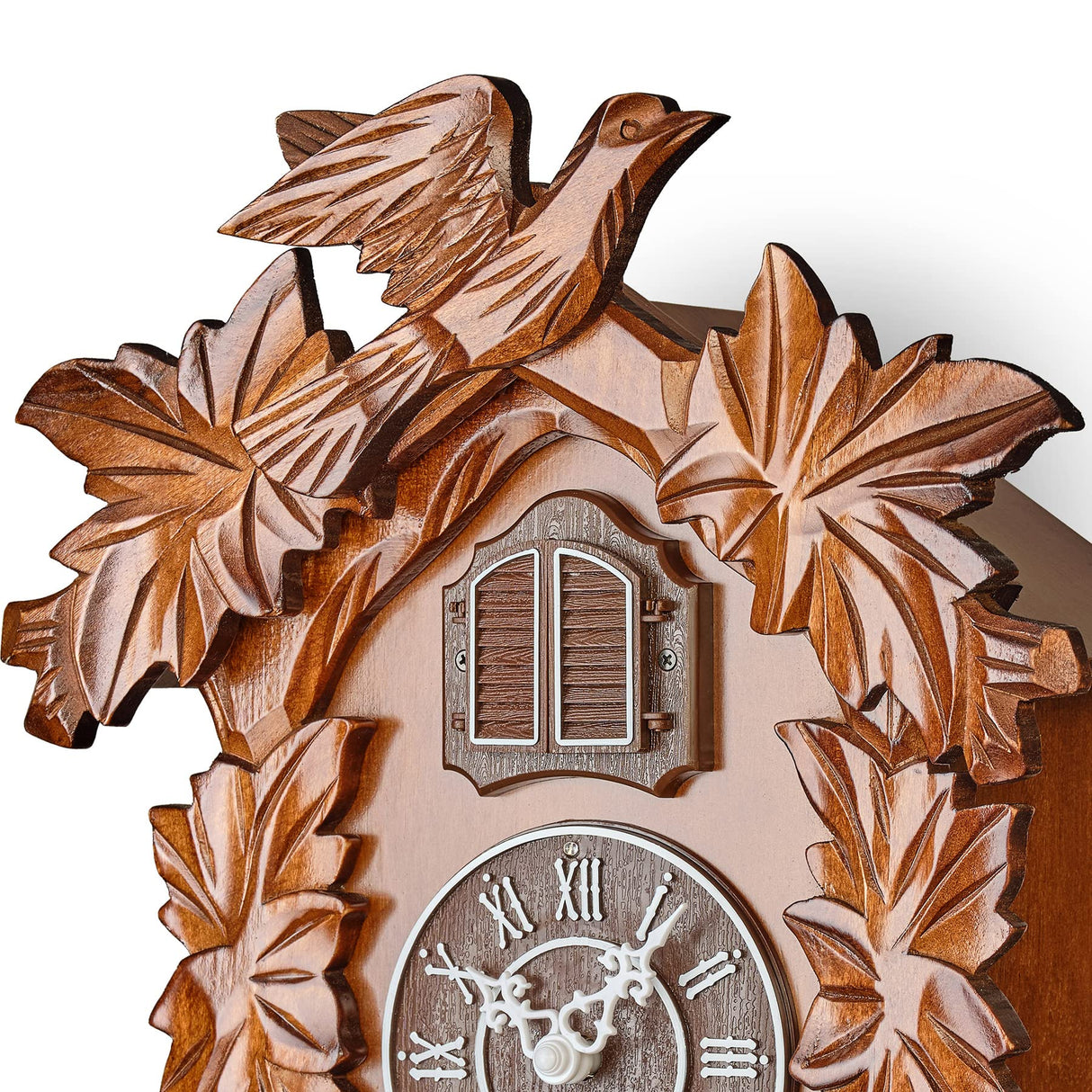 TIMEGEAR Cuckoo Clock with Night Mode, Hand Carved Decorations and Swinging Pendulum (Brown) TIMEGEAR