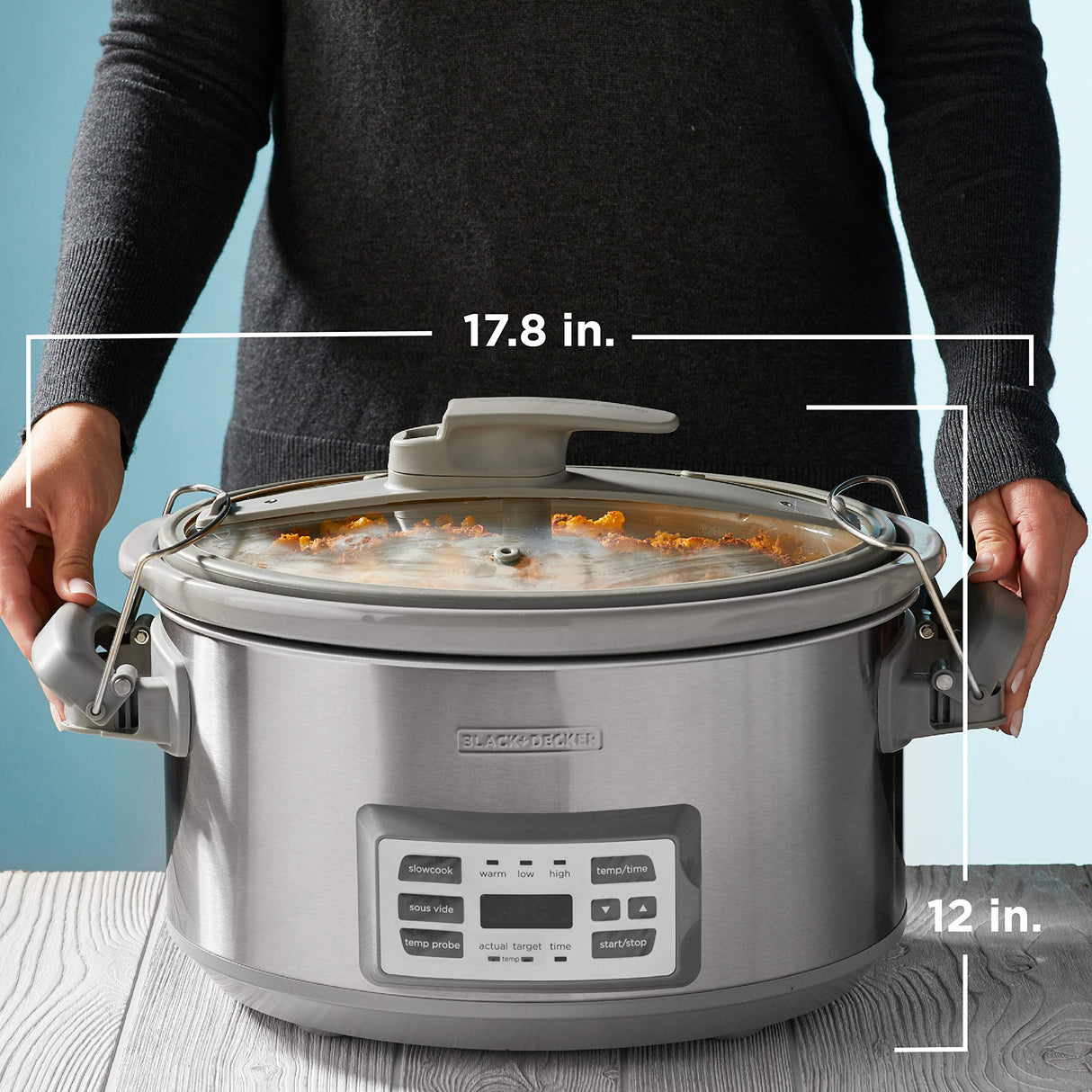 BLACK+DECKER 7-Quart Digital Slow Cooker, SCD7007SSD, Temperature Probe, Sous-Vide, Locking Lid, Removable Stoneware Crock BLACK+DECKER