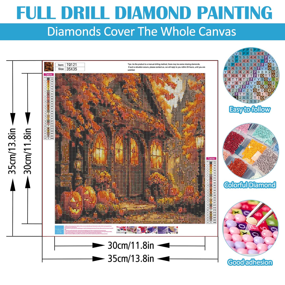 Fall Pumpkin House Leaf Diamond Painting Kits for Adults, 5D Diamond Art Kits for Adults Beginners, DIY Full Round Drill Diamond Dot Painting Gem Art Kits for Adult, Home Wall Decor 13.8x13.8 Inch LKHMVCA