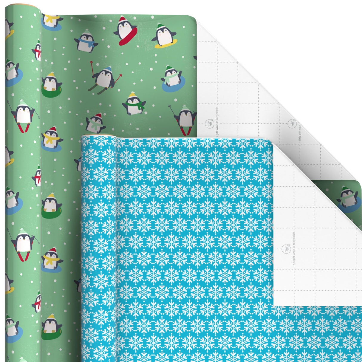 Hallmark Kids Christmas Wrapping Paper Rolls with Cutlines on Reverse (6 Rolls: 180 Sq. Ft. Total) Snowman, Snowflakes, Penguins, Santa Claus Hallmark