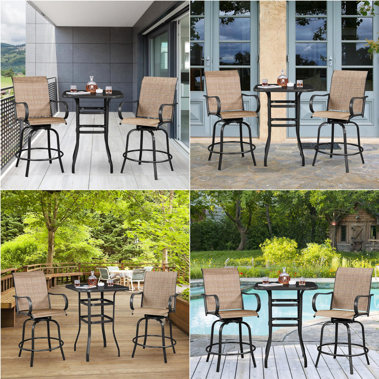 Yaheetech Metal Frame Patio Bar Table Tempered Glass, Height High Top Outdoor Pub Height Bistro Square Glass Side Table for Balcony Backyard Poolside, Black Yaheetech