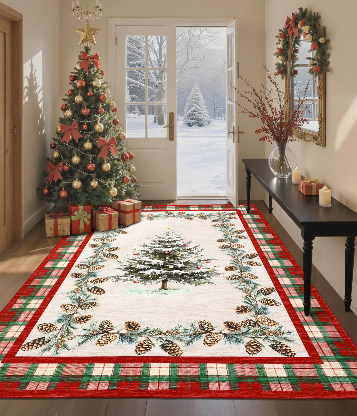 GarveeHome Red Checkered Christmas Rug 3x5 Washable Holiday Area Rugs for Living Room, Non-Slip Christmas Tree Rug for Bedroom Stain Resistant Low-Pile Carpet for Entryway Dining Room Nursery GarveeHome