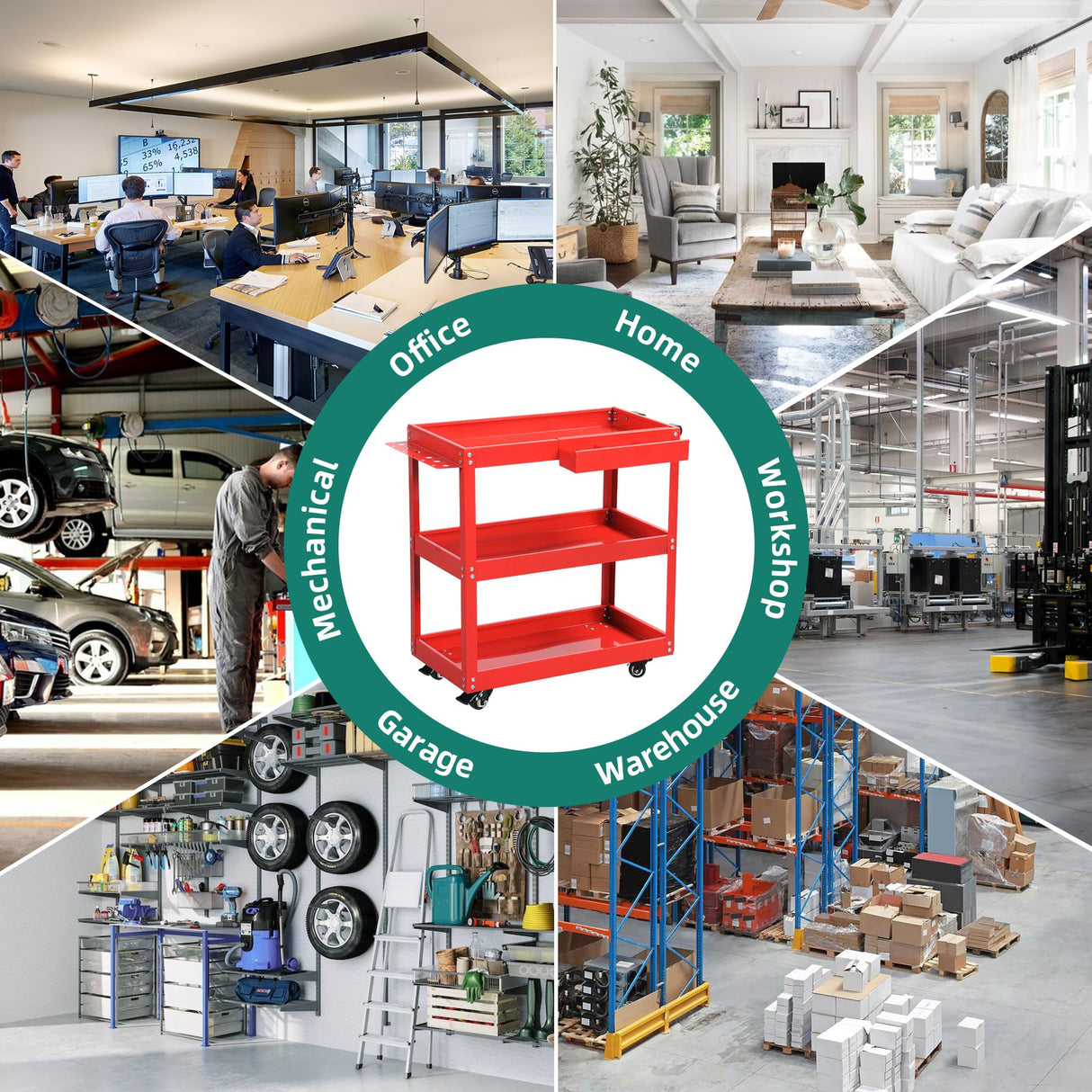 YITAHOME 3-Tier Tool Cart on Wheels, Rolling Metal Service Cart with Screwdriver Hanging Board & Storage Box, Heavy Duty Steel Utility Cart 400lbs Load Capacity for Mechanic Work Garage Warehouse Red YITAHOME