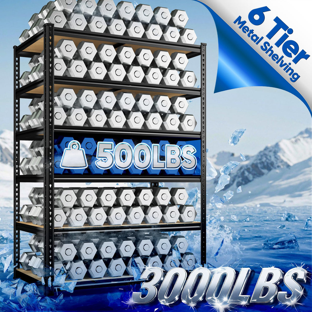 DurayLoly 84" H Garage Shelving, 6 Tier Storage Shelves Load 3000 lbs, Adjustable Garage Shelves, Metal Shelving Unit for Warehouse, Basement, Pantry, 40" Wx 16" D x 84" H, Black DurayLoly