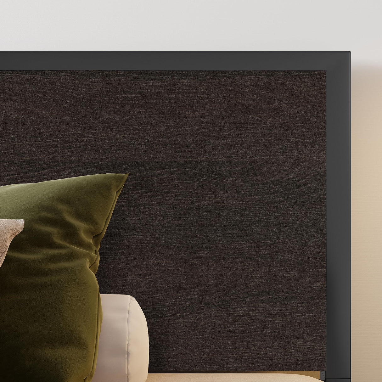 SHA CERLIN Heavy Duty Queen Bed Frame with Headboard and Under-Bed Storage - Black Oak SHA CERLIN