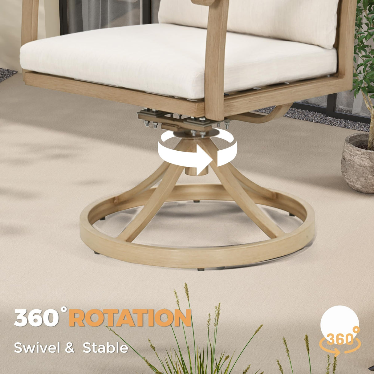 HAPPATIO Aluminum 9 Piece Patio Dining Sets, Outdoor Dining Set for 8, Patio Furniture Sets, 2 Swivel Dining Chairs, 6 Dining Chairs, Aluminum Furniture Set for Patio, Yard (Beige) HAPPATIO