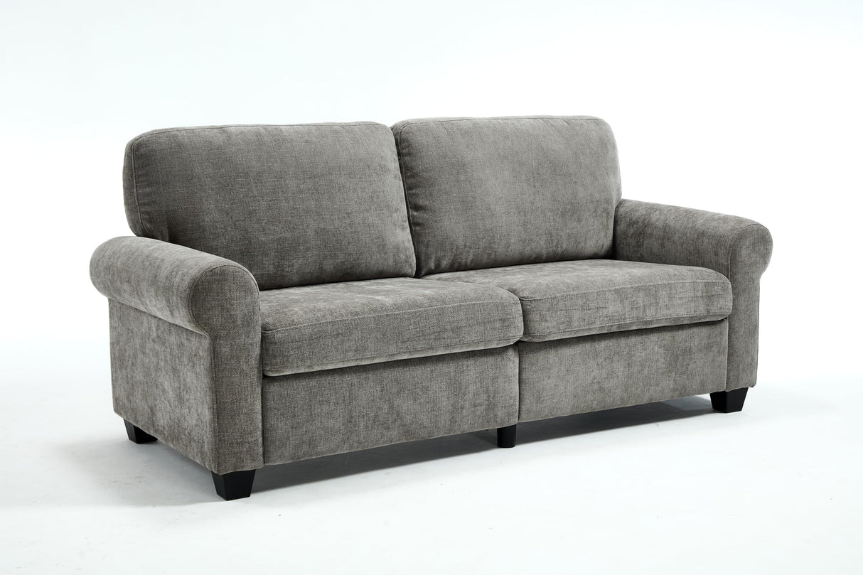 Utilbery 79 inch Modern Classic Upholstered Loveseat Sofa, Gray Linen Fabric, Rolled Arms, Plush Cushions, Living Room Furniture Utilbery