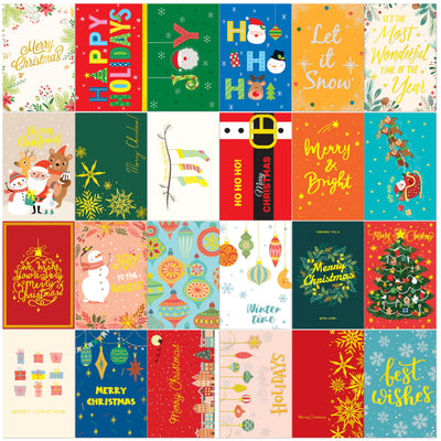 SPIRITDUST 24 Pack Gold Foil Glitter Christmas Cards with Envelopes and Stickers, 4 x 6 inch 24 Designs Christmas Cards Bulk for Friends, Family, Kids